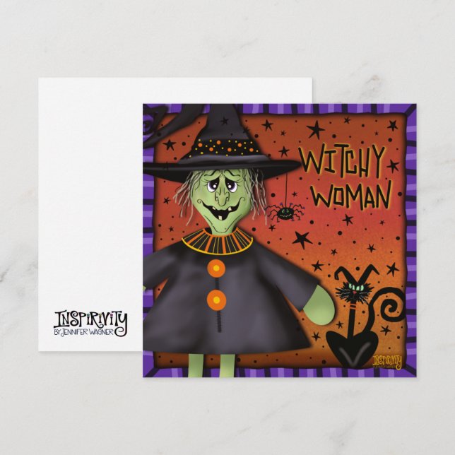 Funny Cute Witchy Woman Inspirivity Halloween Holiday Card (Front/Back)