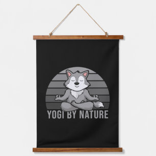 Funny cute wolf doing yoga. funny yoga poses  hanging tapestry