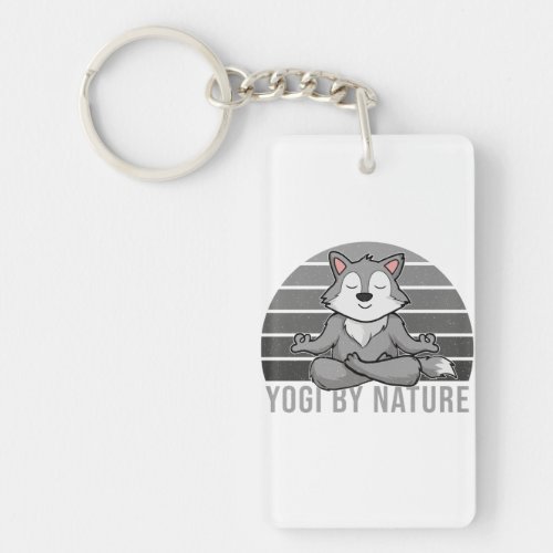 Funny cute wolf doing yoga funny yoga poses keychain