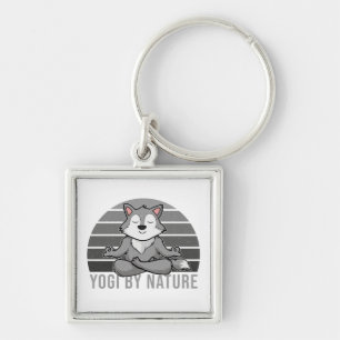 Funny cute wolf doing yoga. funny yoga poses keychain