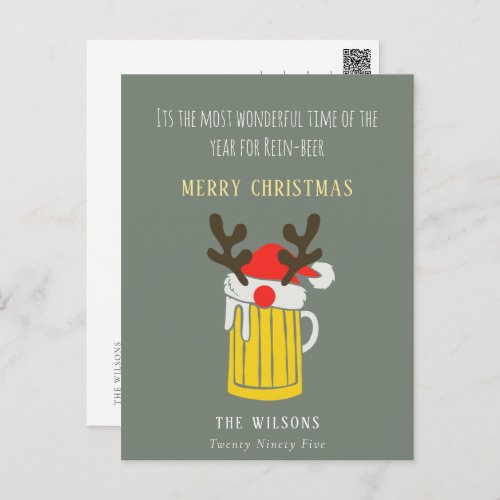 Funny Cute Wonderful Time For Rein beer Christmas Holiday Postcard