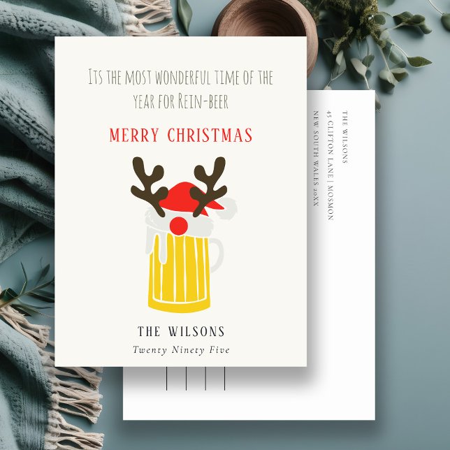 Funny Cute Wonderful Time For Rein beer Christmas Holiday Postcard (Creator Uploaded)
