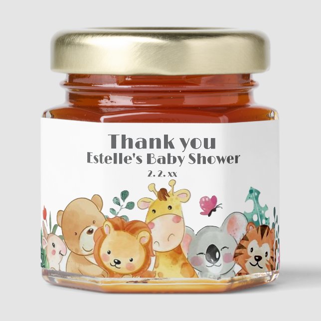 Funny Cute Woodland Animals Baby Shower  Honey Jar Favors (Front)