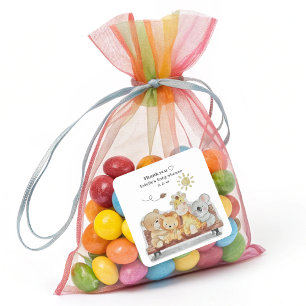 Funny Cute Woodland Animals Baby Shower Square Sticker