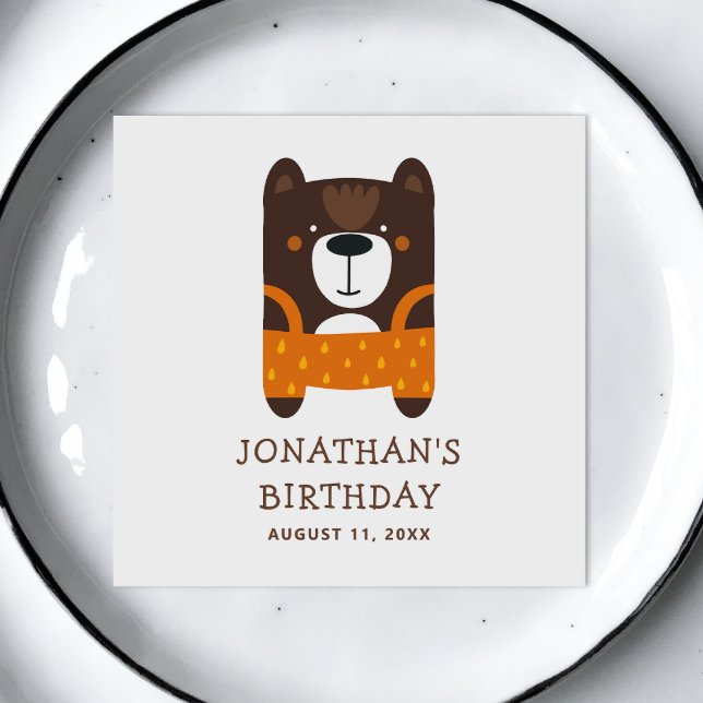 Funny cute woodland bear. Kids zoo animal birthday Napkins (Creator Uploaded)