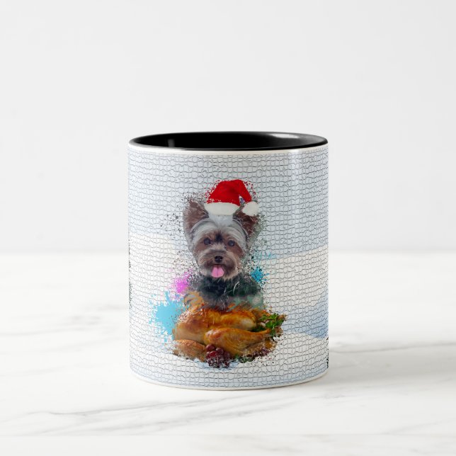 Funny, Cute Yorkie Dog Christmas Two-Tone Coffee Mug (Center)