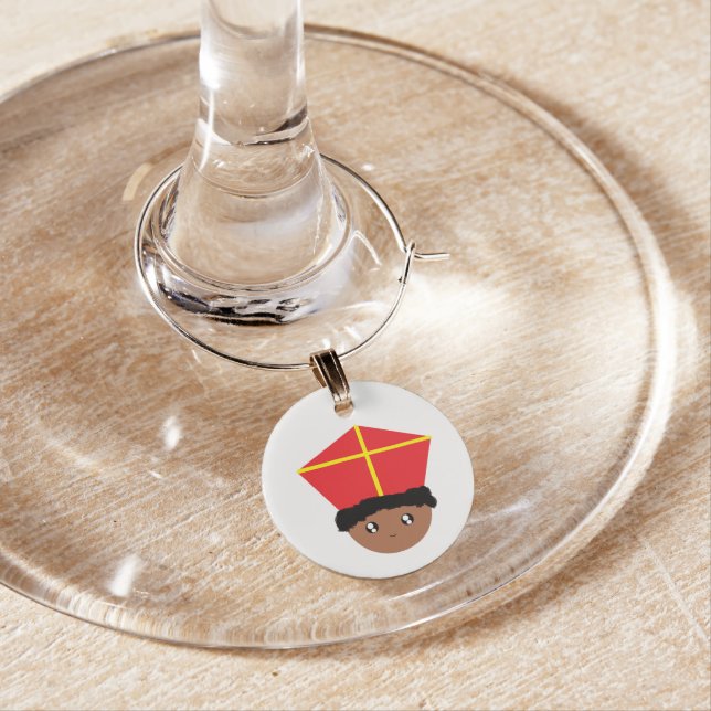 Funny Cute Zwarte Piet Dutch St. Nicholas Party Wine Charm (In Situ)