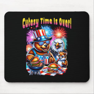 Funny Cutesy Time Is Over Patriotic Animals Indepe Mouse Pad