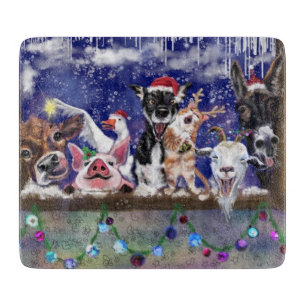Funny Cutting Board Happy Animal Christmas Party