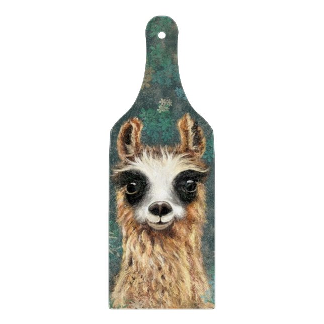 Funny Cutting Board with Curious Llama (Front)