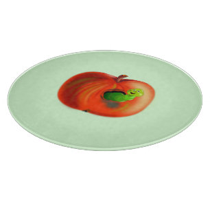 Funny Cutting Board with Worm In Red Apple