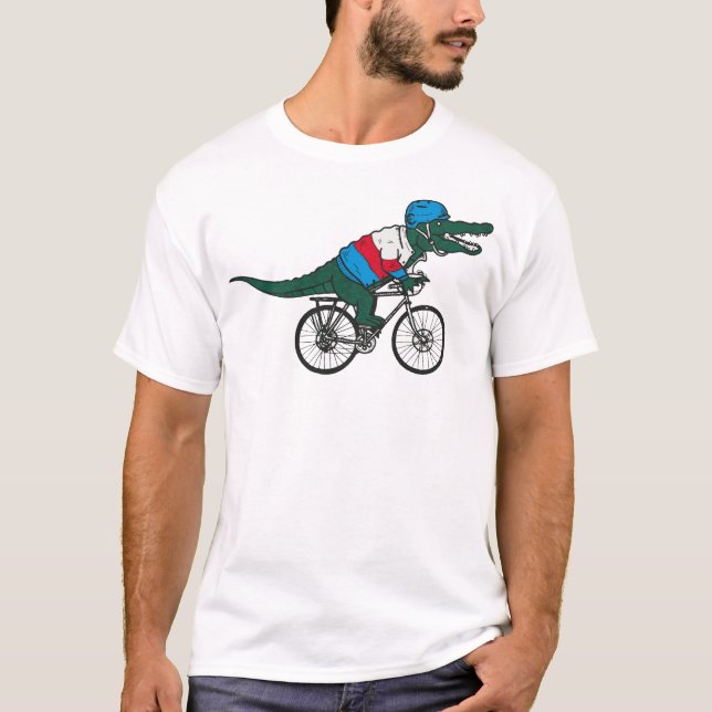 Funny Cycling Alligator T-Shirt – Cute Crocodile  (Front)