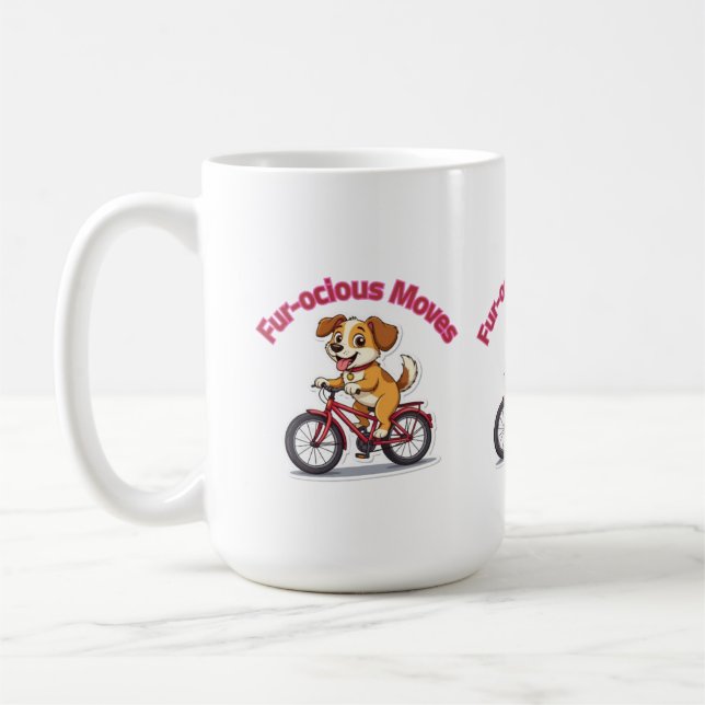 **Funny Cycling Dog – Cute Dog Riding a Bicycle Il Coffee Mug (Left)