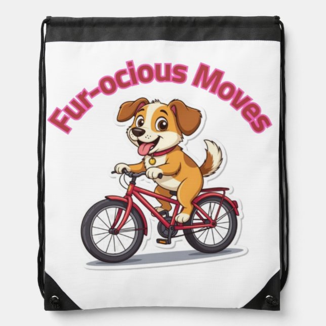 **Funny Cycling Dog – Cute Dog Riding a Bicycle Il Drawstring Bag (Front)