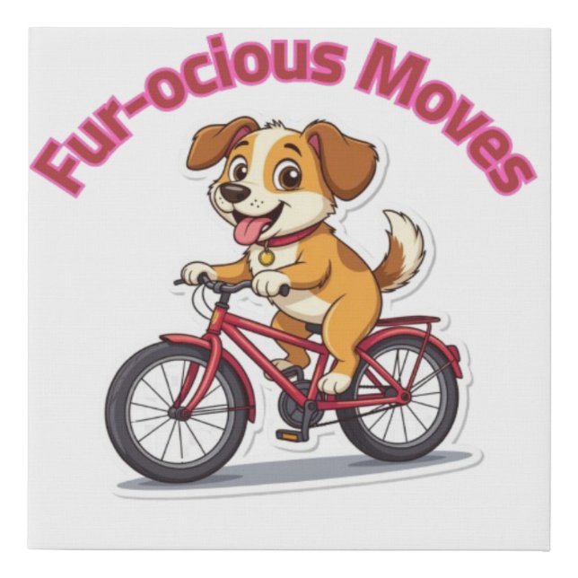 **Funny Cycling Dog – Cute Dog Riding a Bicycle Il Faux Canvas Print (Front)