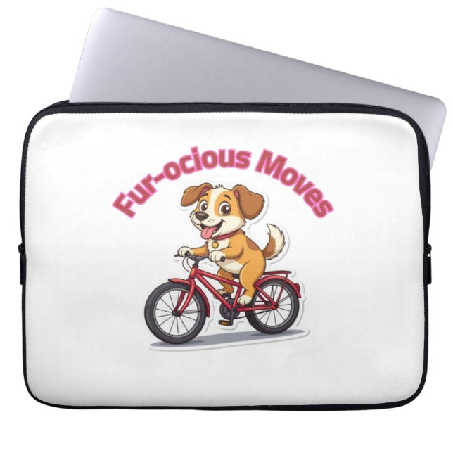 **Funny Cycling Dog – Cute Dog Riding a Bicycle Il Laptop Sleeve (Front)