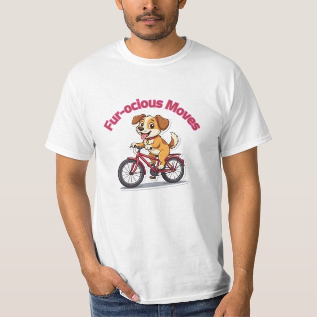 **Funny Cycling Dog – Cute Dog Riding a Bicycle Il T-Shirt (Front)