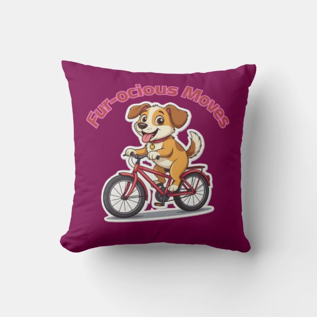 **Funny Cycling Dog – Cute Dog Riding a Bicycle Il Throw Pillow (Front)