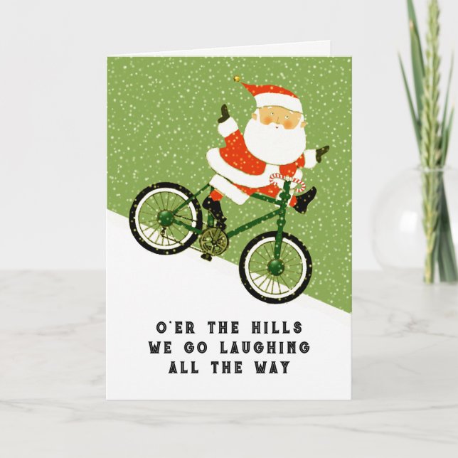 Funny Cyclist Christmas Holiday Card (Front)