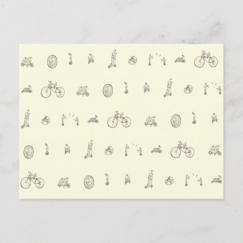 Funny Cyclists Riding Quirky Bicycles Drawing Art Postcard