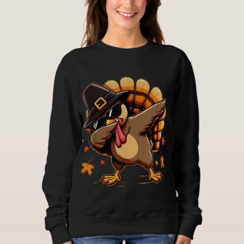 Funny Dab Dabbing Turkey Thanksgiving Day Pilgrim  Sweatshirt