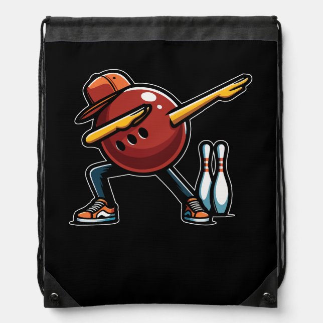 Funny Dab Dance Bowling Ball Bowler Bowling Player Drawstring Bag (Front)