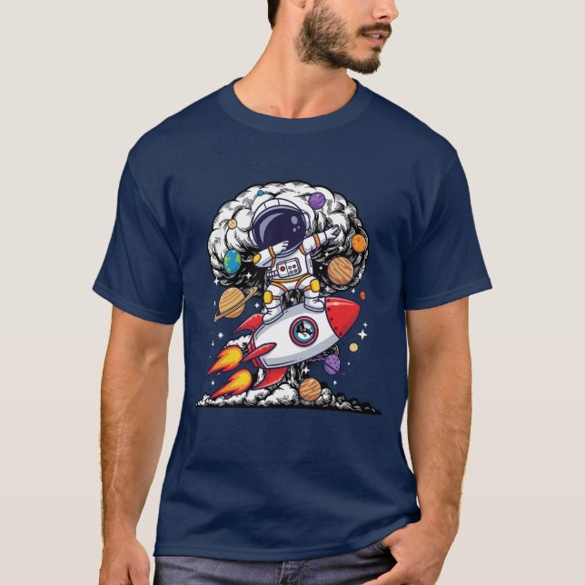 Funny Dabbing Astronaut Rocket Space Humor Design T-Shirt (Front)