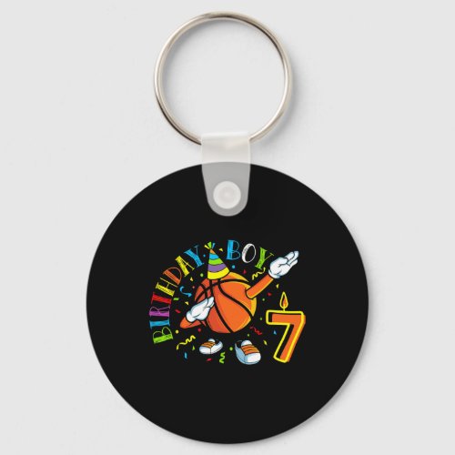 Funny Dabbing Basketball 7 Years Old Seventh Birth Keychain