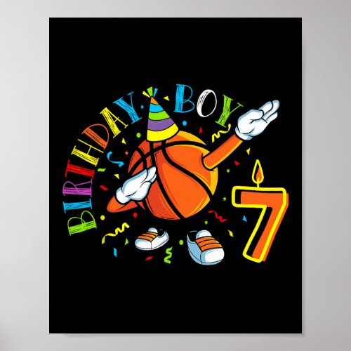 Funny Dabbing Basketball 7 Years Old Seventh Birth Poster