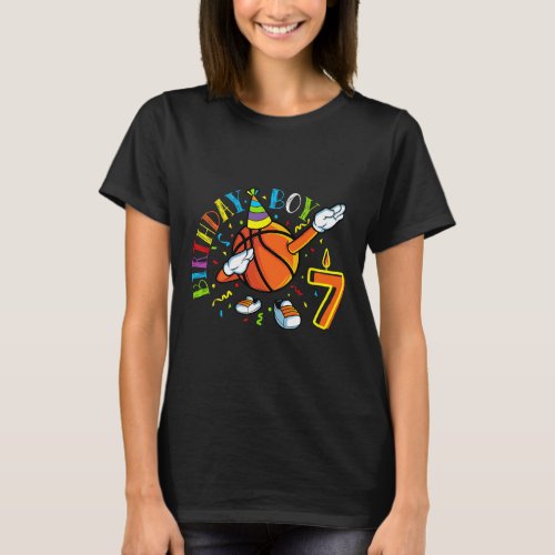 Funny Dabbing Basketball 7 Years Old Seventh Birth T_Shirt