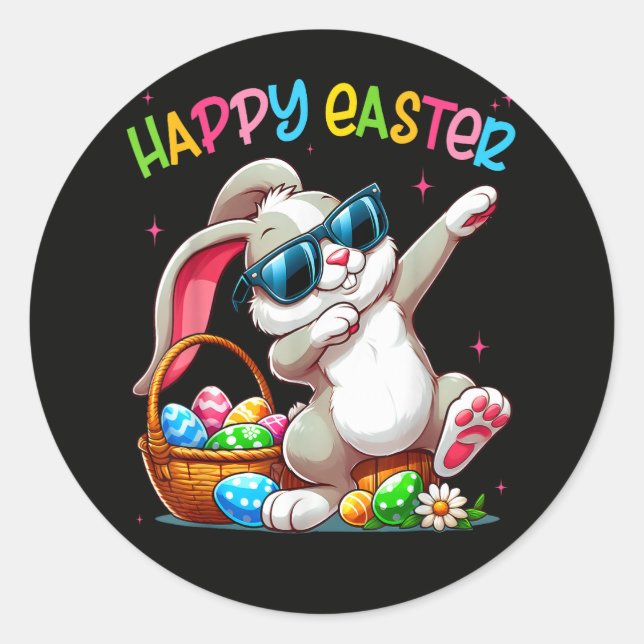 Funny Dabbing Bunny Easter Happy Easter Classic Round Sticker (Front)
