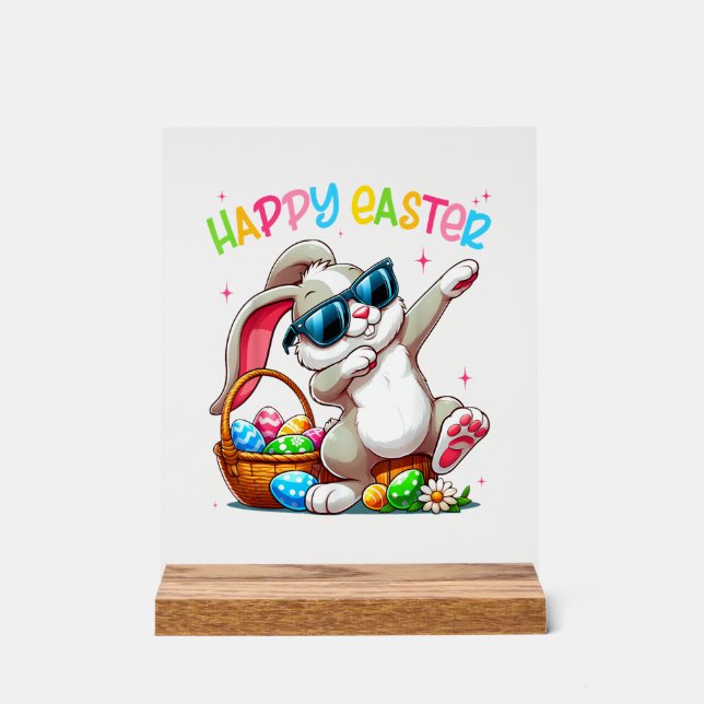 Funny Dabbing Bunny Easter Happy Easter for Boys G Acrylic Sign (Front)