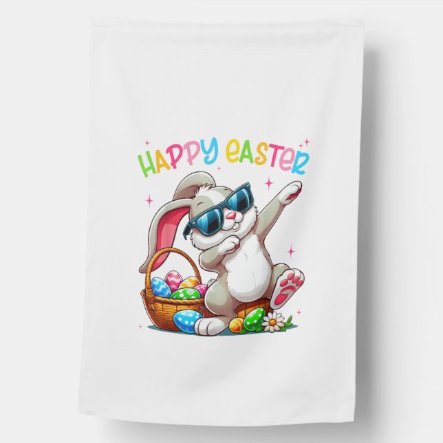 Funny Dabbing Bunny Easter Happy Easter for Boys G House Flag (Front)