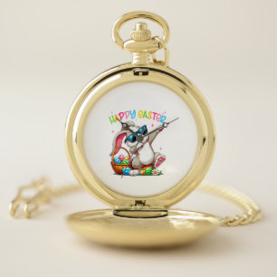 Funny Dabbing Bunny Easter Happy Easter for Boys G Pocket Watch
