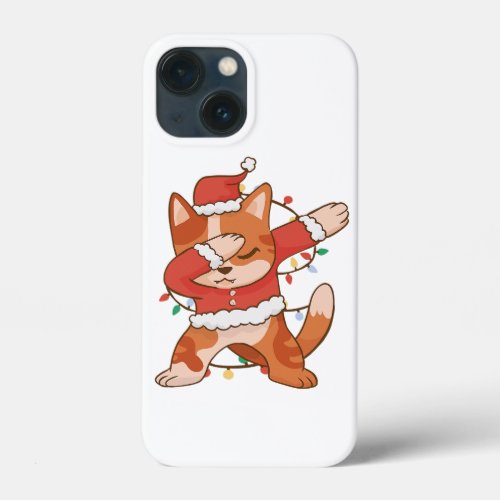 Funny Dabbing Cat Santa Hat Christmas Pet Lover iPhone 13 Mini Case