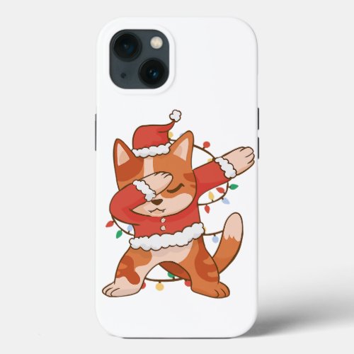 Funny Dabbing Cat Santa Hat Christmas Pet Lover iPhone 13 Case