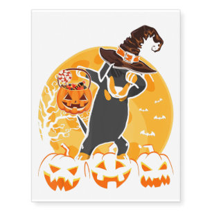 Funny Dabbing Dachshund Pumpkin Halloween Costume Temporary Tattoos