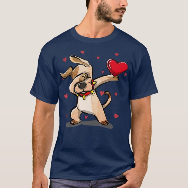 Funny Dabbing Dog Heart Valentines Day Gift Boys T-Shirt (Front)