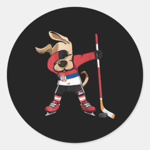 Funny Dabbing Dog Serbia Ice Hockey Fans Jersey Da Classic Round Sticker