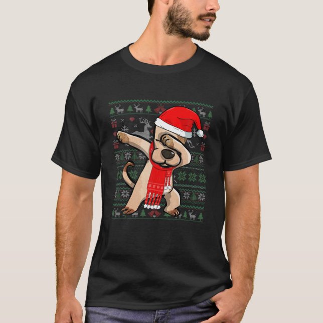 Funny Dabbing Dog Ugly Christmas Sweater Party Cos (Front)