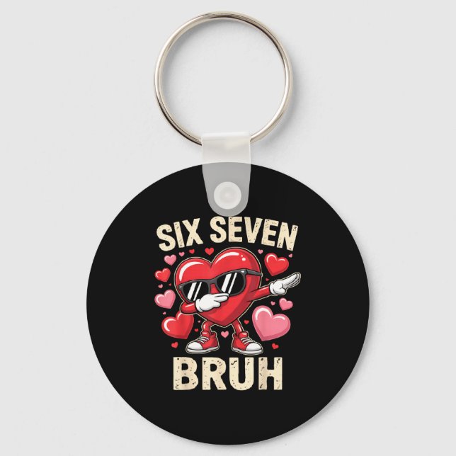 Funny Dabbing Heart 67 Bruh Six Seven Meme Valenti Keychain (Front)