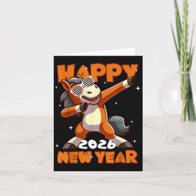 Funny Dabbing Horse Happy Lunar New Year 2026 Year Card (Front)