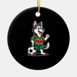 Funny Dabbing Husky Dog Kenya Football - Kenyan Fl Ceramic Ornament