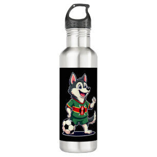 Funny Dabbing Husky Dog Kenya Football - Kenyan Fl Stainless Steel Water Bottle