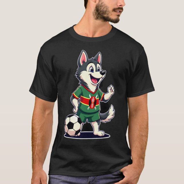 Funny Dabbing Husky Dog Kenya Football - Kenyan Fl T-Shirt (Front)