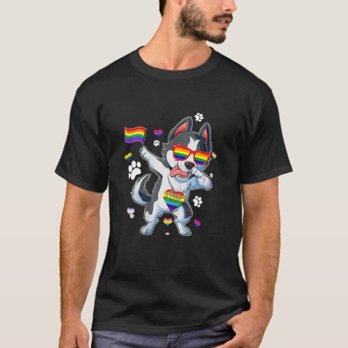 Funny Dabbing Husky Dog LGBT Q Gay Pride Month T_Shirt