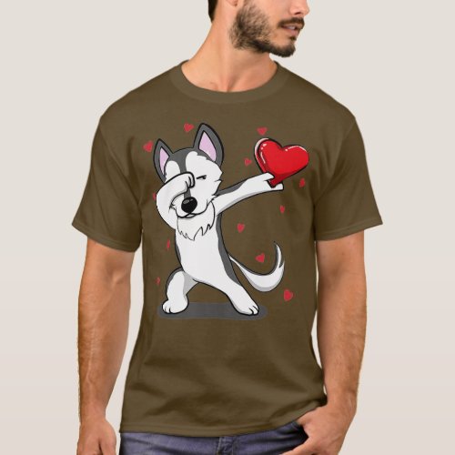 Funny Dabbing Husky Heart Valentines Day Gift Boy T_Shirt