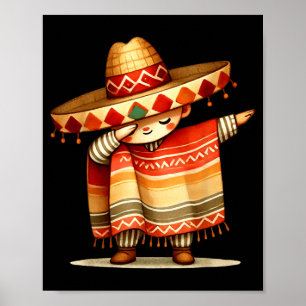 Funny Dabbing Mexican Poncho Sombrero Cinco De May Poster