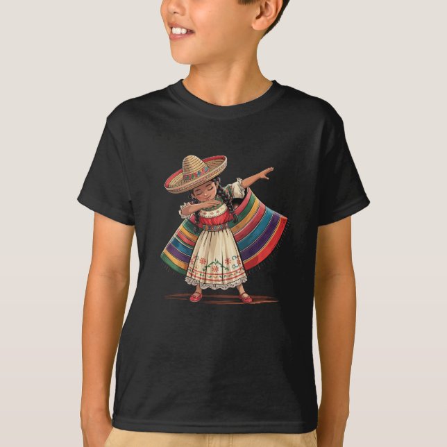 Funny Dabbing Mexican Poncho Sombrero Cinco De May T-Shirt (Front)