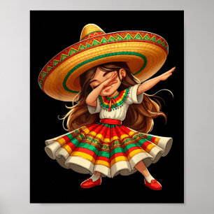 Funny Dabbing Mexican Sombrero Cinco De Mayo Girl  Poster